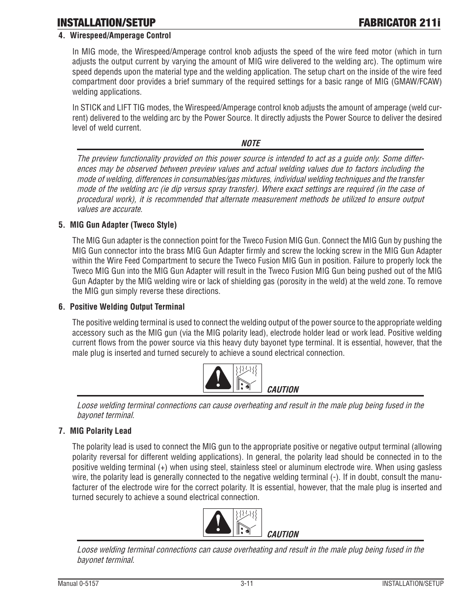 Installation/setup fabricator 211i | Tweco 211i Thermal Arc Fabricator User Manual | Page 43 / 96