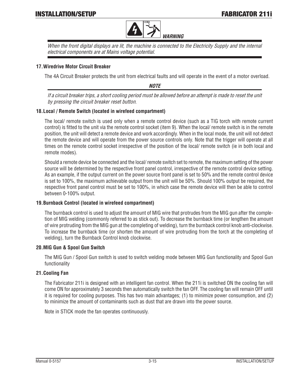 Installation/setup fabricator 211i | Tweco 211i Thermal Arc Fabricator User Manual | Page 47 / 96