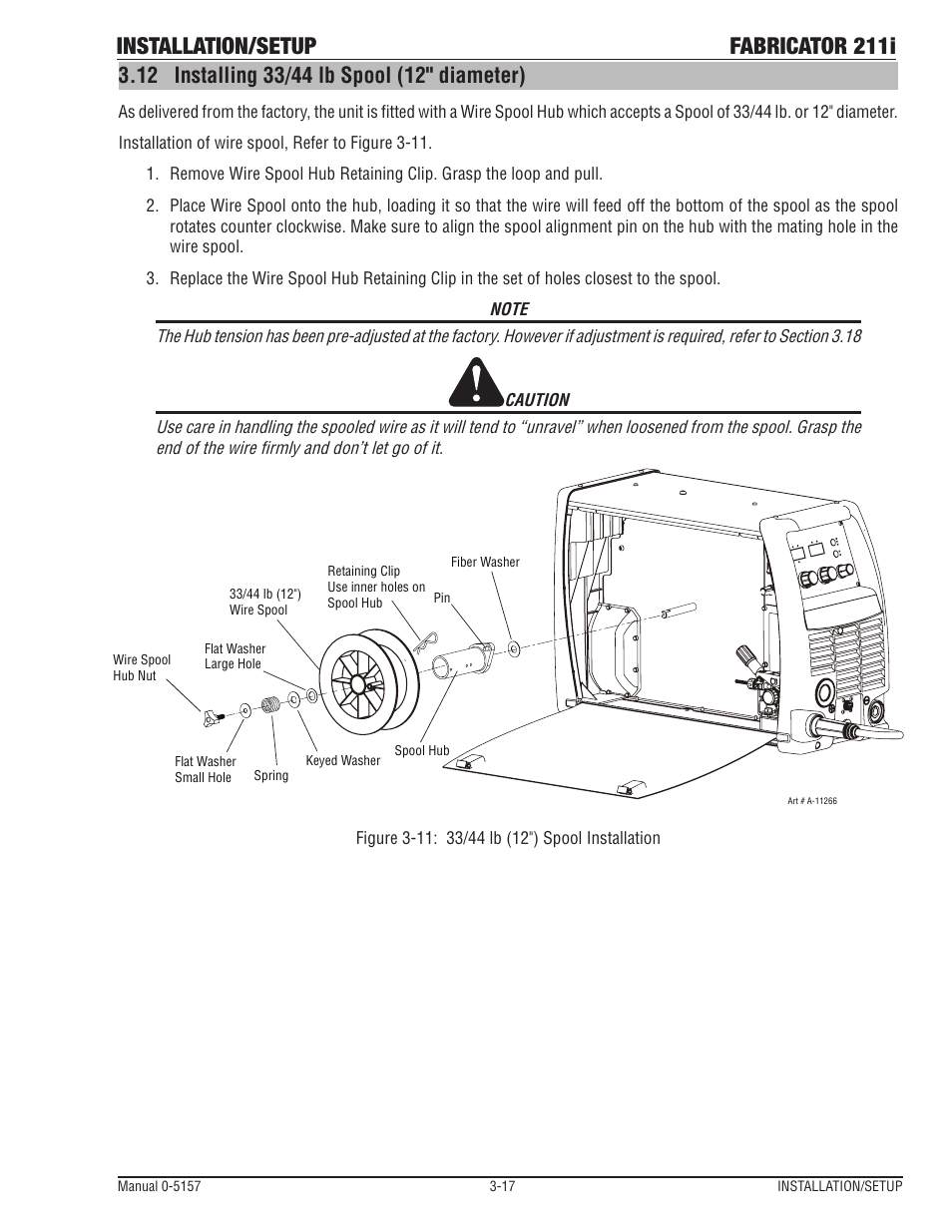 12 installing 33/44 lb spool (12" diameter), Installing 33/44 lb spool (12" diameter) -17, Installation/setup fabricator 211i | Tweco 211i Thermal Arc Fabricator User Manual | Page 49 / 96