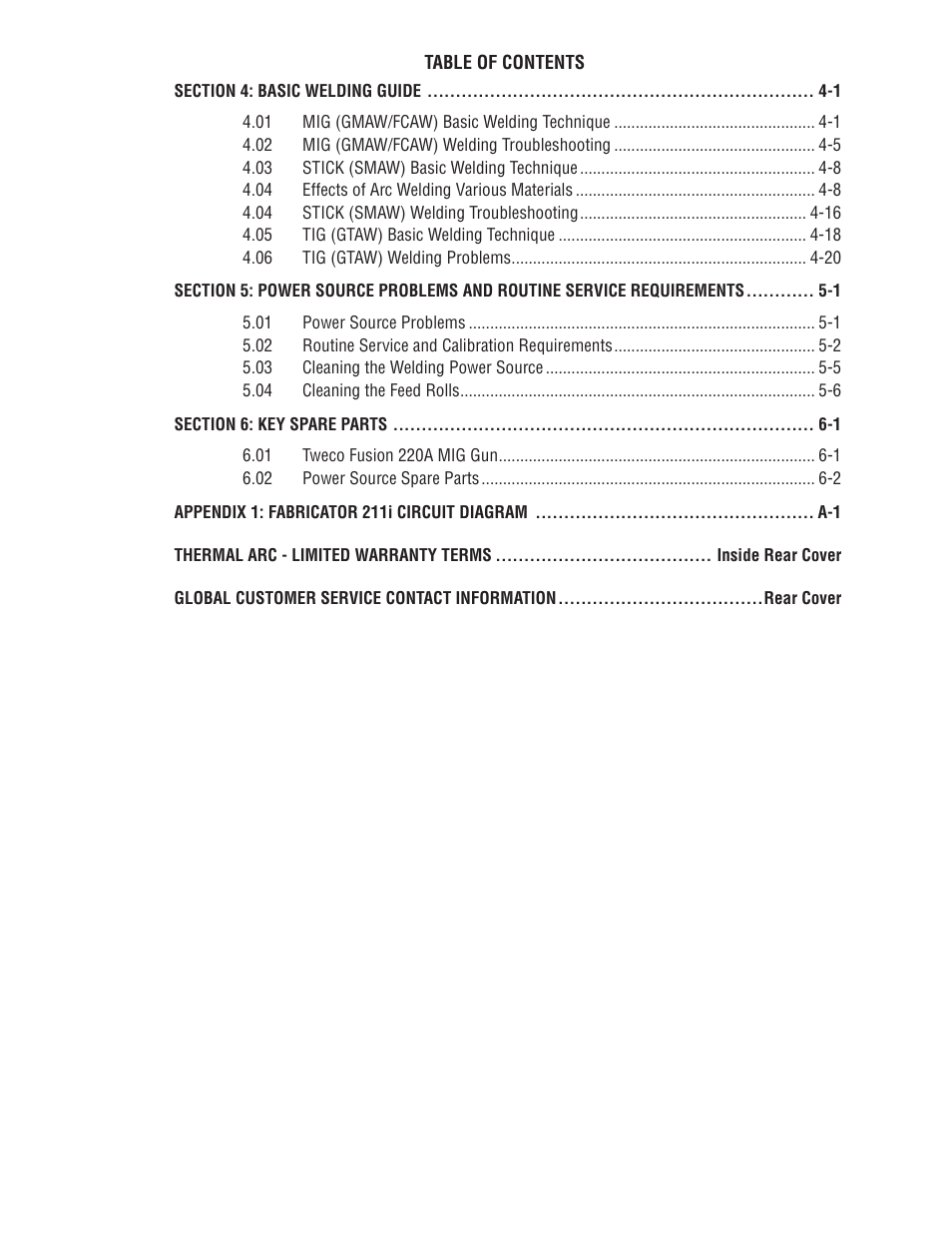 Tweco 211i Thermal Arc Fabricator User Manual | Page 5 / 96