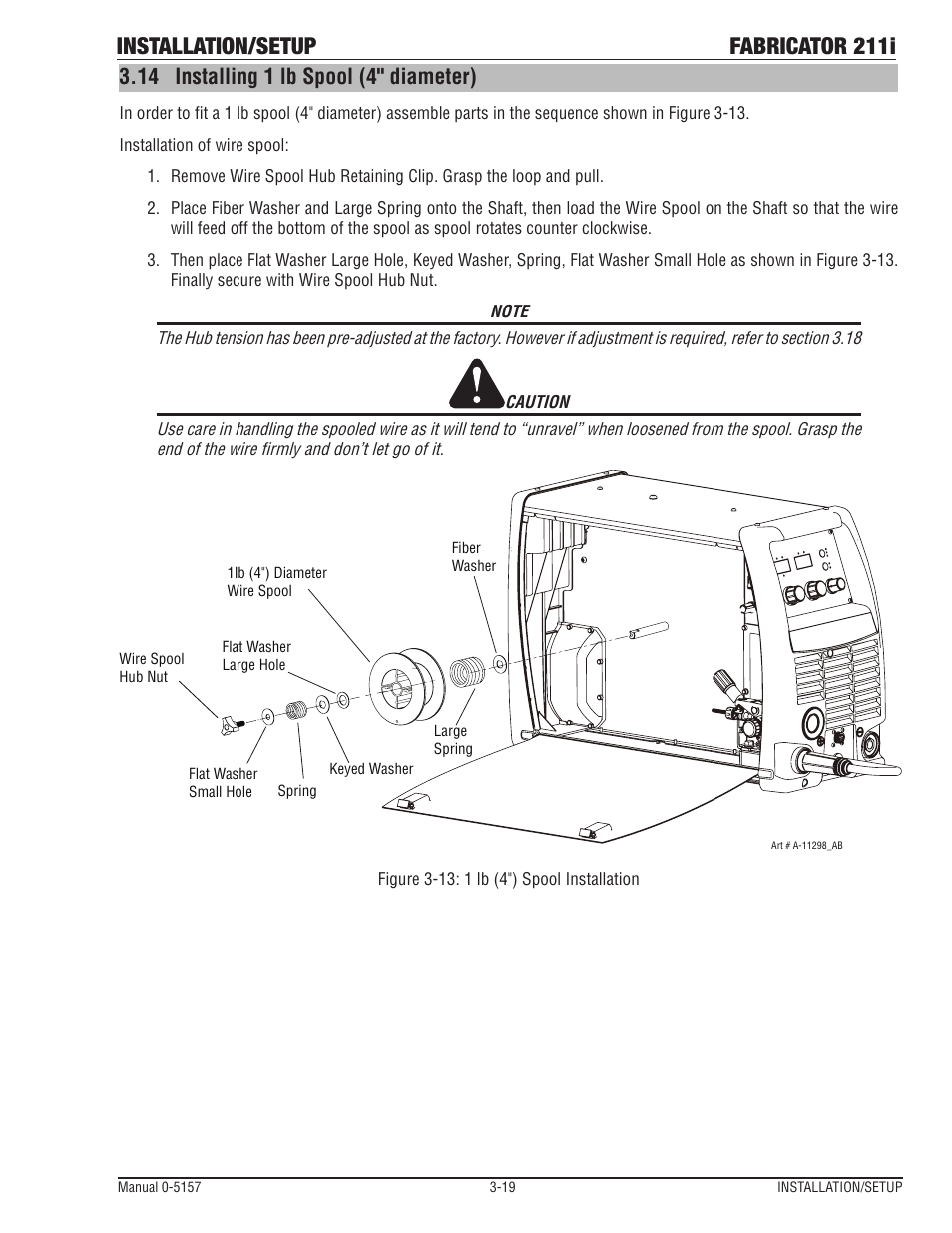 14 installing 1 lb spool (4" diameter), Installing 1 lb spool (4" diameter) -19, Installation/setup fabricator 211i | Tweco 211i Thermal Arc Fabricator User Manual | Page 51 / 96