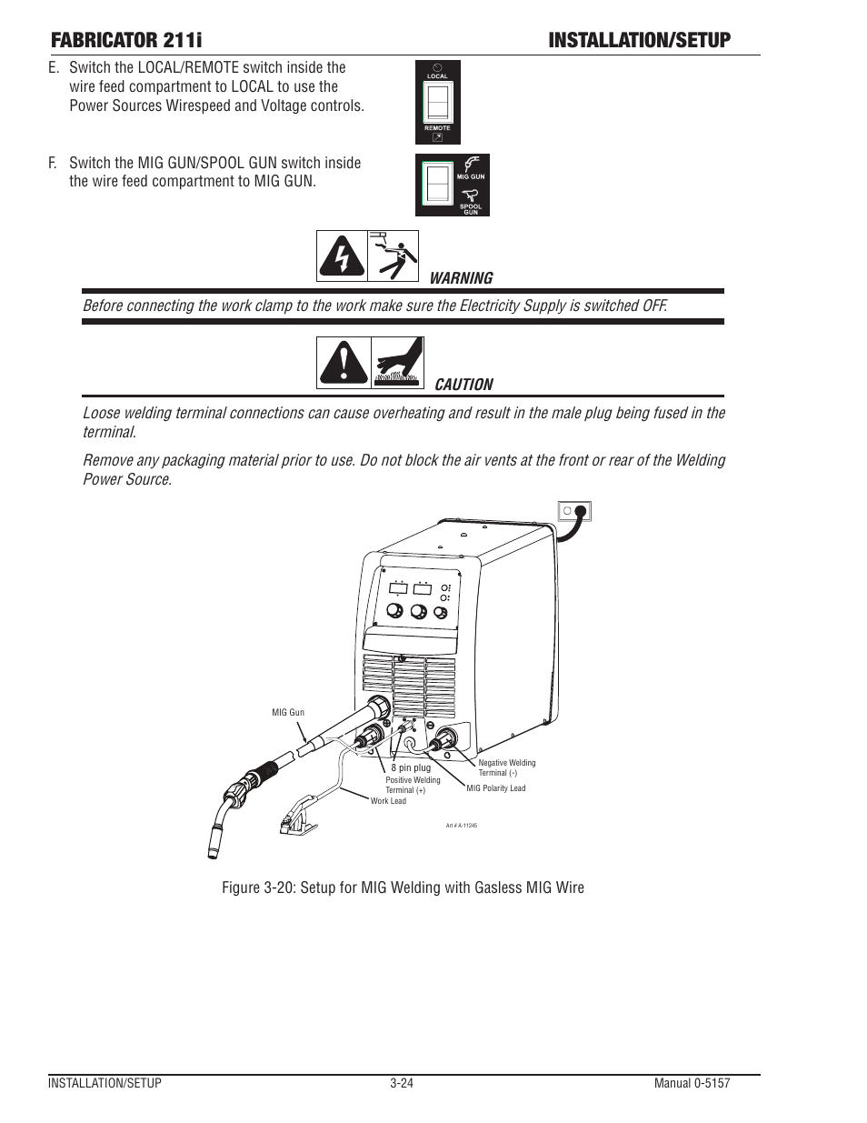 Fabricator 211i installation/setup | Tweco 211i Thermal Arc Fabricator User Manual | Page 56 / 96