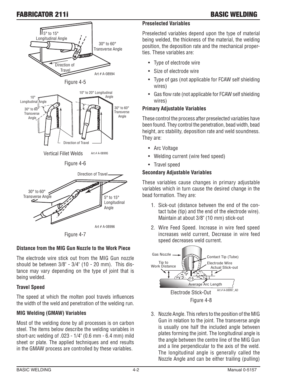 Fabricator 211i basic welding, Horizontal fillet weld, Overhead weld | Tweco 211i Thermal Arc Fabricator User Manual | Page 62 / 96