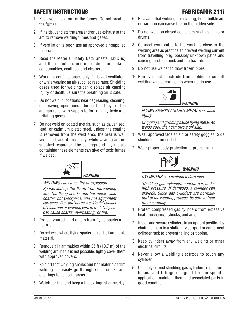 Safety instructions fabricator 211i | Tweco 211i Thermal Arc Fabricator User Manual | Page 9 / 96