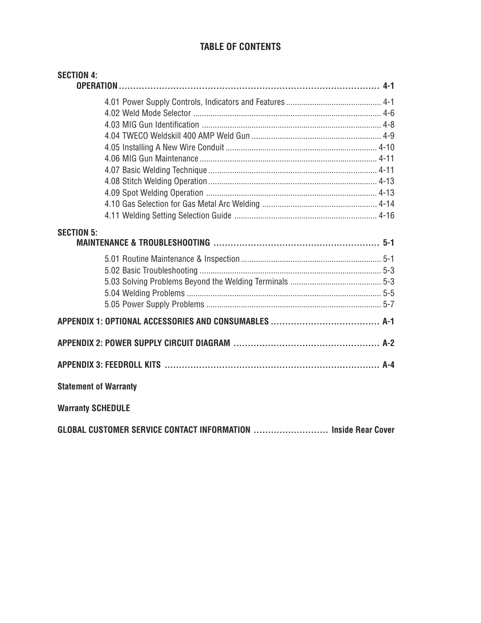 Tweco 251 Thermal Arc Fabricator User Manual | Page 5 / 72