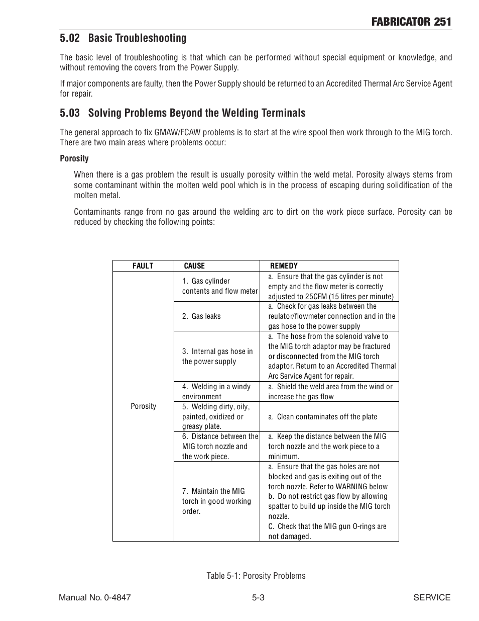 02 basic troubleshooting, 03 solving problems beyond the welding terminals, Fabricator 251 | Tweco 251 Thermal Arc Fabricator User Manual | Page 59 / 72