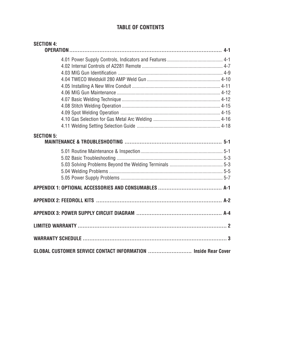 Tweco 281 Thermal Arc Fabricator User Manual | Page 5 / 76
