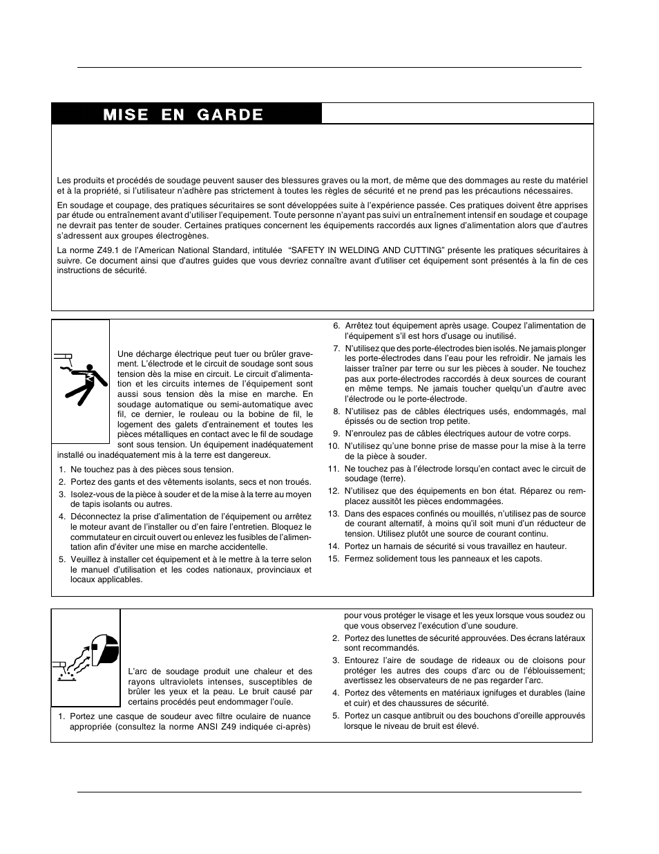 Precautions de securite en soudage a l | Tweco 2460 Heavy Duty CC CV Control Wire Feeder User Manual | Page 9 / 58