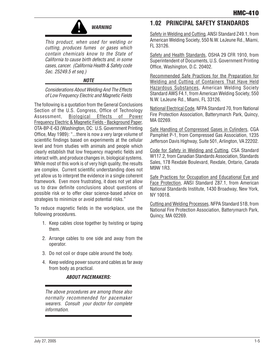 05 principales normes de securite, 05 principales normes de securite -10, Hmc-410 | 02 principal safety standards | Tweco HMC-410 User Manual | Page 11 / 104