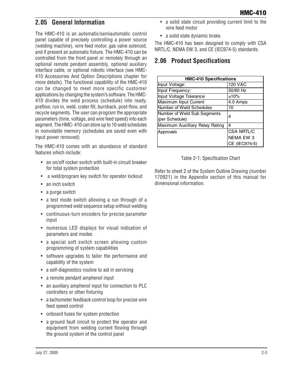 Hmc-410, 05 general information, 06 product specifications | Tweco HMC-410 User Manual | Page 21 / 104