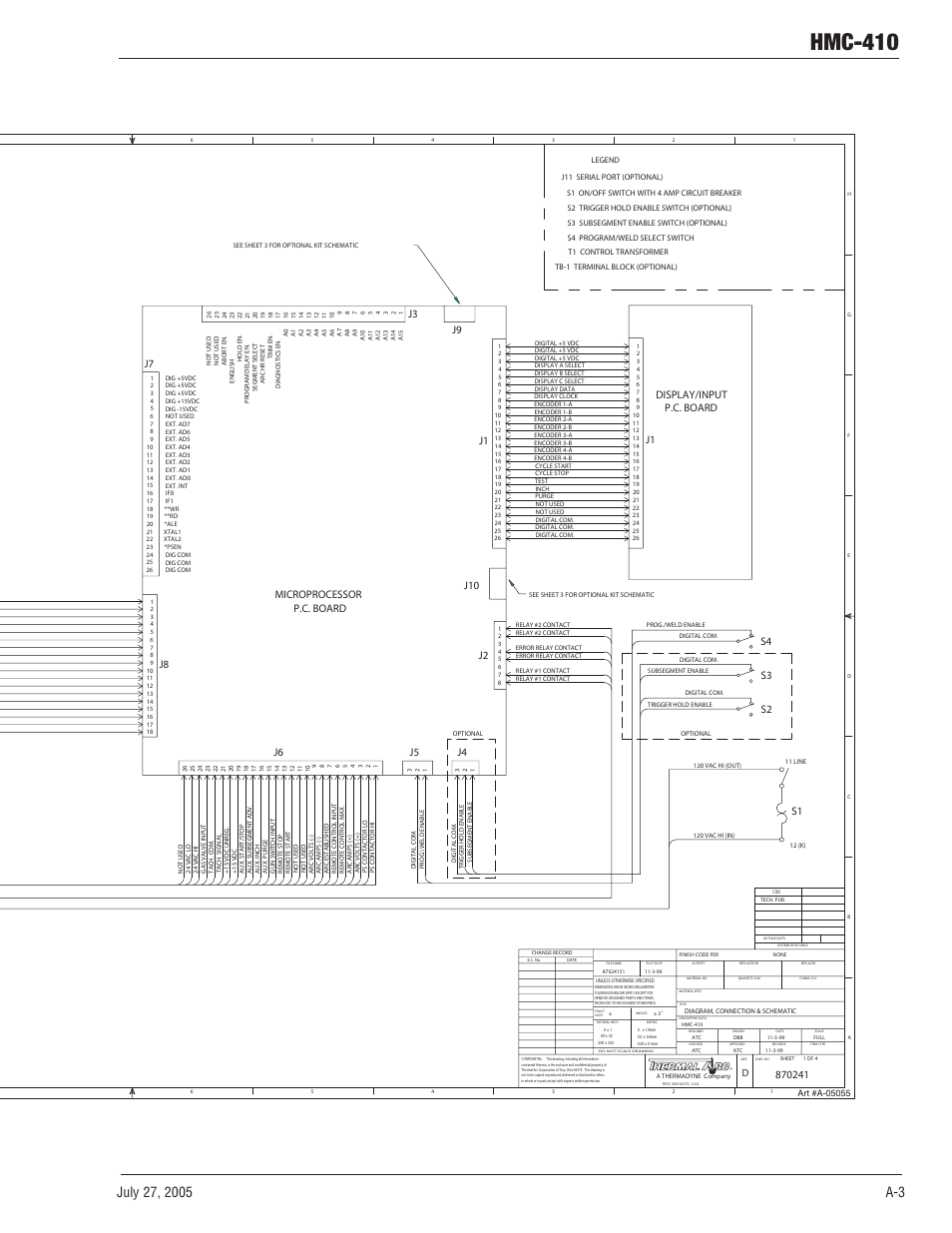 Appendix 7: system outline 2 of 2, Hmc-410, J1 j2 | J7 j8, Display/input microprocessor, S2 s3 s4 p.c. board p.c. board, J9 j10 | Tweco HMC-410 User Manual | Page 93 / 104