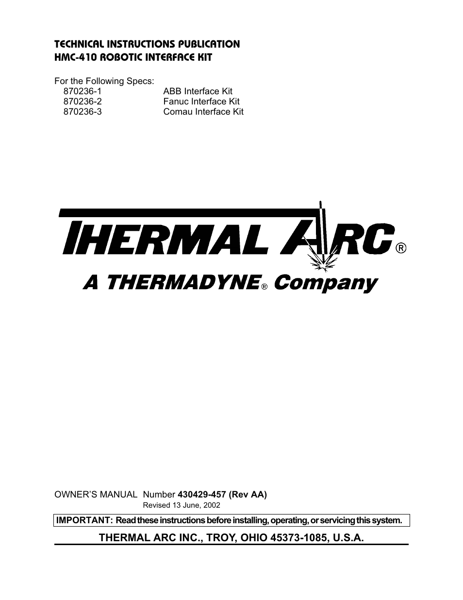 Tweco HMC-410 Robotic Interface Kit User Manual | 30 pages