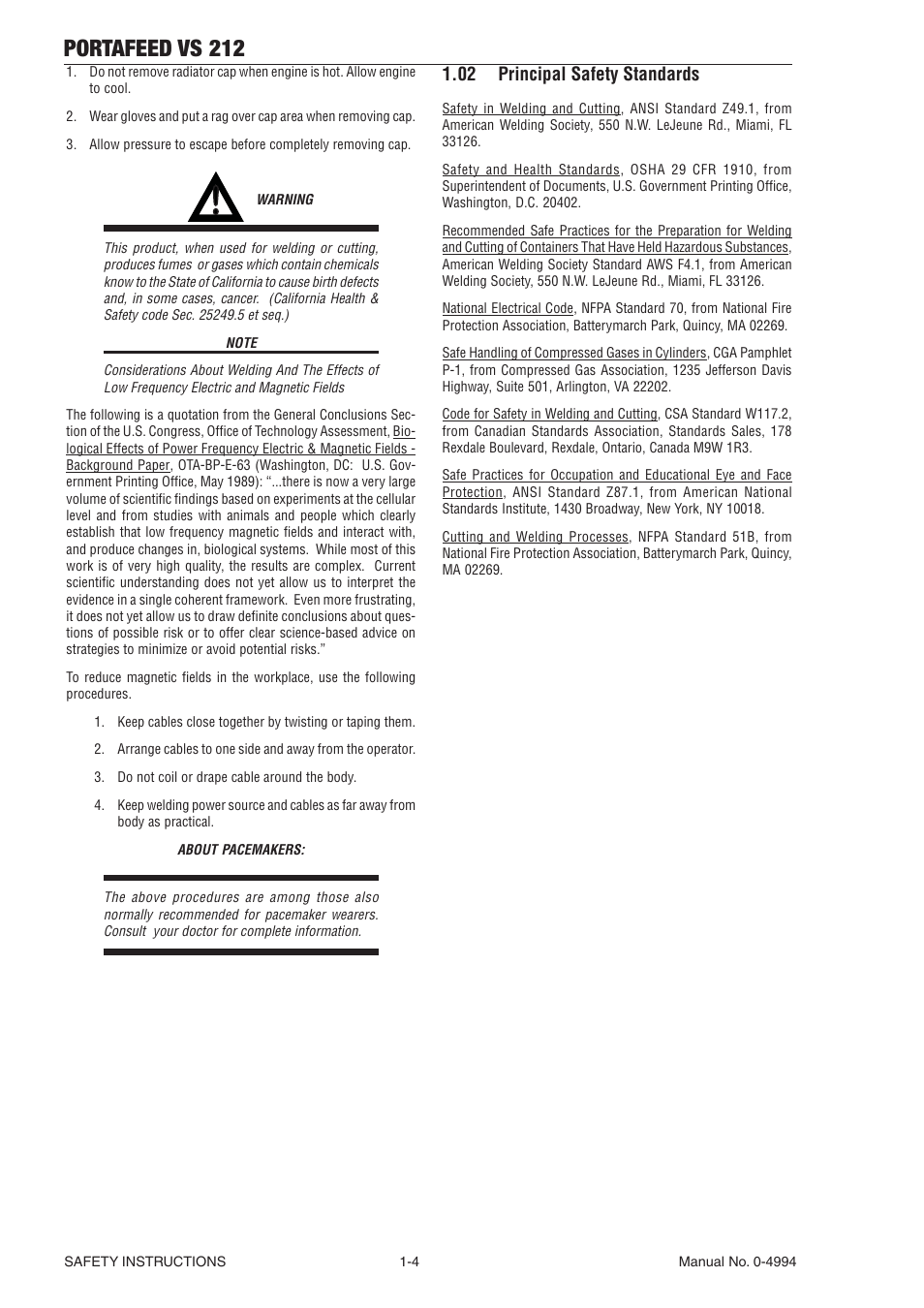 02 principal safety standards, 02 principal safety standards -4, Portafeed vs 212 | Tweco VS 212 PortaFeed User Manual | Page 10 / 54