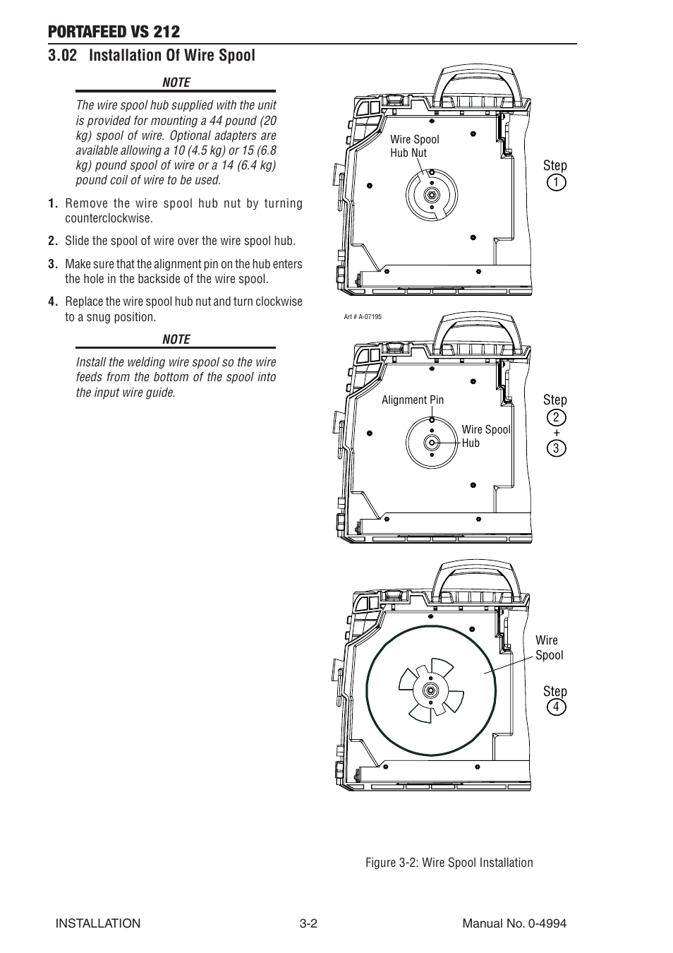 02 installation of wire spool, 02 installation of wire spool -2, Portafeed vs 212 | Tweco VS 212 PortaFeed User Manual | Page 28 / 54