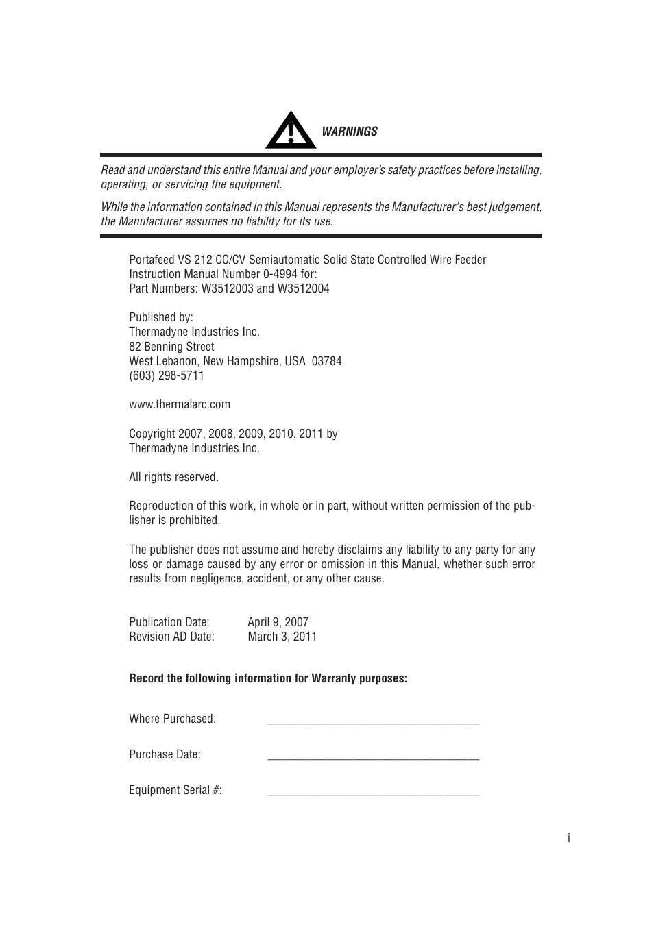 Tweco VS 212 PortaFeed User Manual | Page 3 / 54