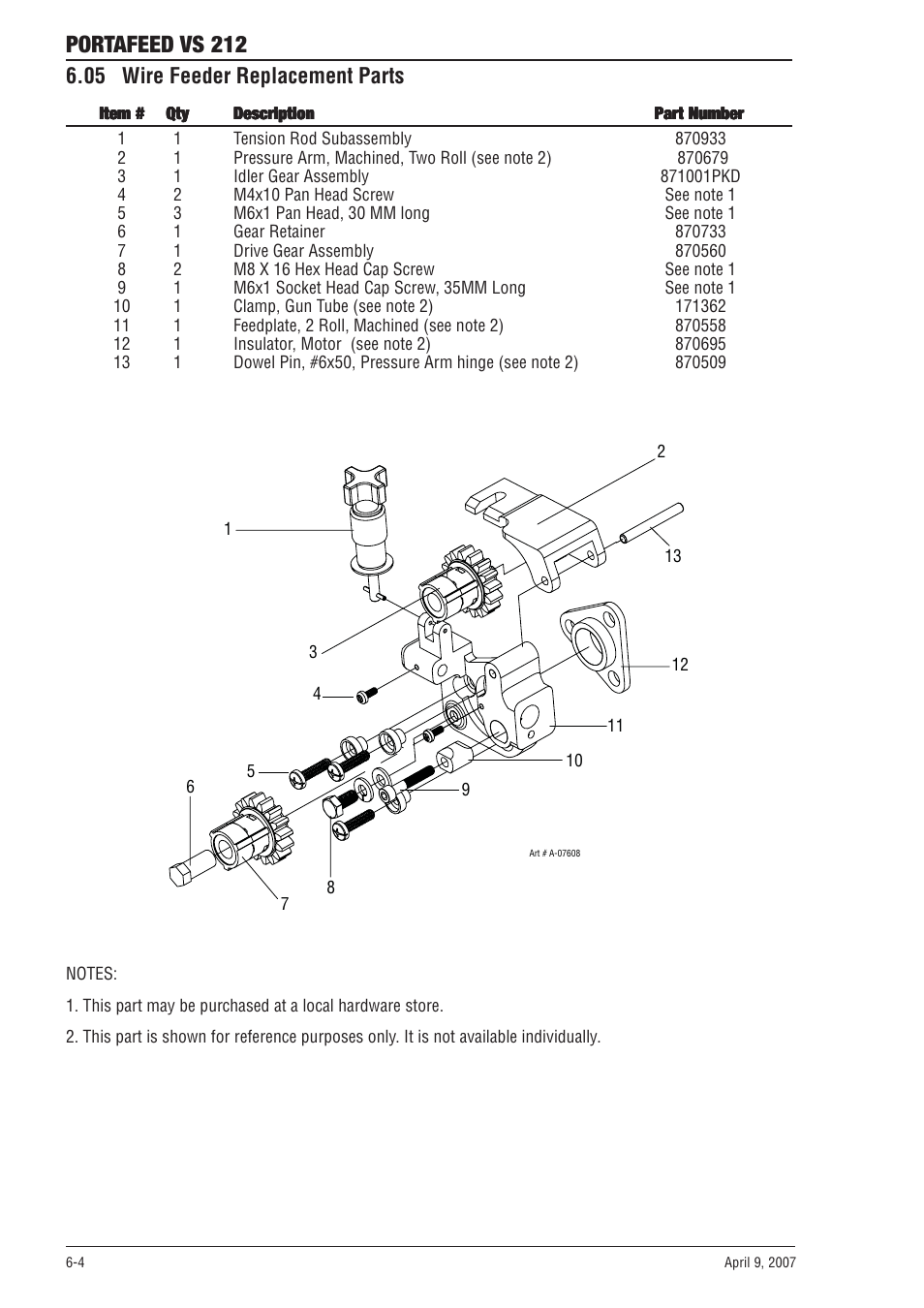 05 wire feeder replacement parts, 05 wire feeder replacement parts -4, Portafeed vs 212 | Tweco VS 212 PortaFeed User Manual | Page 44 / 54