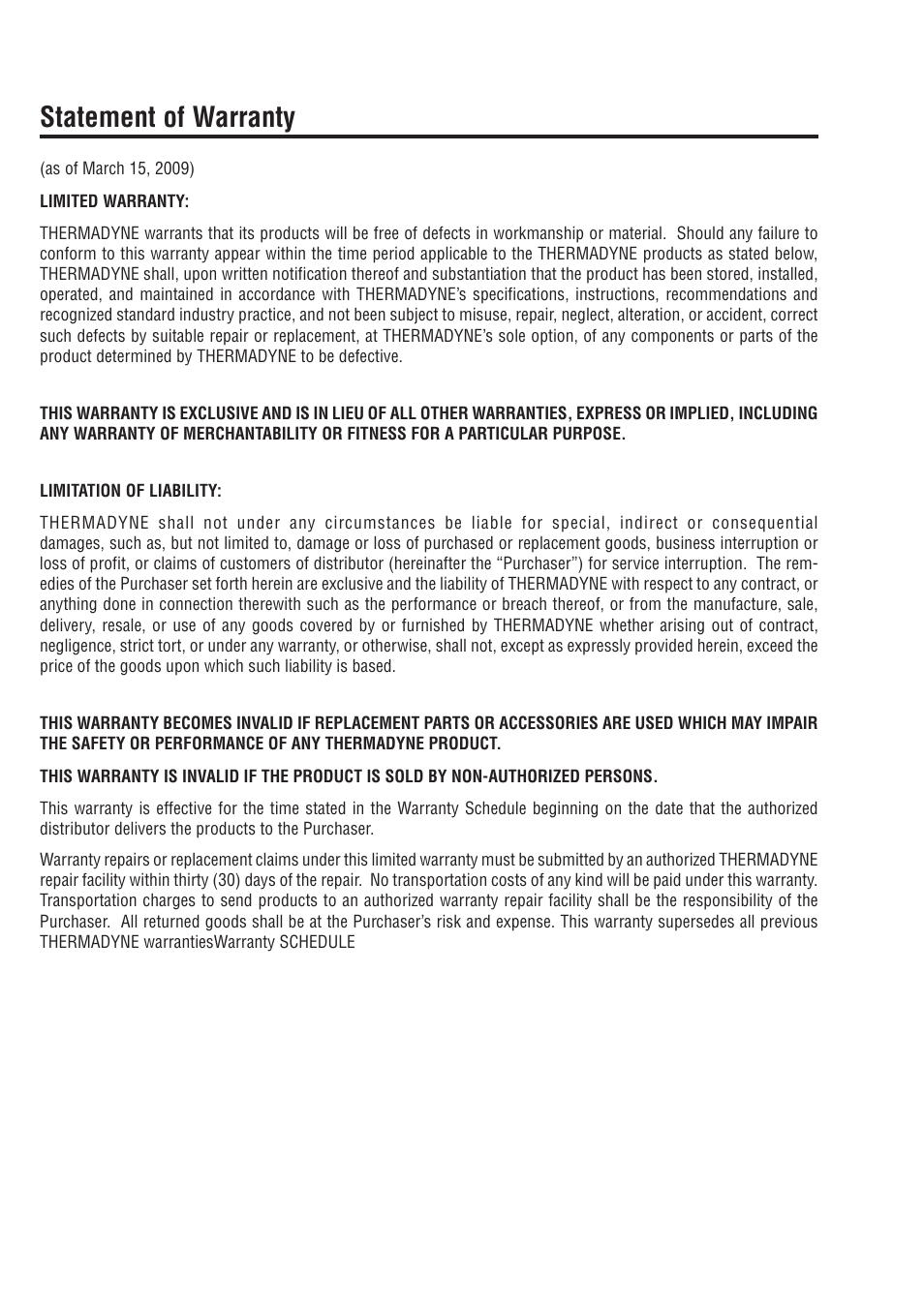 Statement of warranty | Tweco VS 212 PortaFeed User Manual | Page 50 / 54