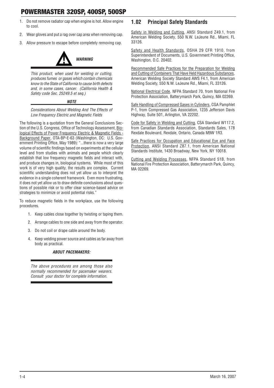 02 principal safety standards, 02 principal safety standards -4 | Tweco 500SP PowerMaster User Manual | Page 10 / 70