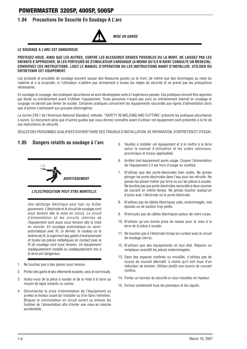 04 precautions de securite en soudage a l'arc, 05 dangers relatifs au soudage à l'arc, 04 precautions de securite en soudage a l’arc | 05 dangers relatifs au soudage à l’arc | Tweco 500SP PowerMaster User Manual | Page 12 / 70