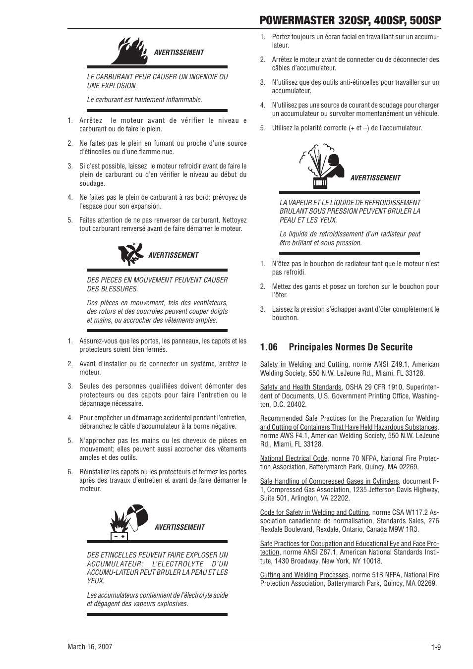 06 principales normes de securite, 06 principales normes de securite -9 | Tweco 500SP PowerMaster User Manual | Page 15 / 70