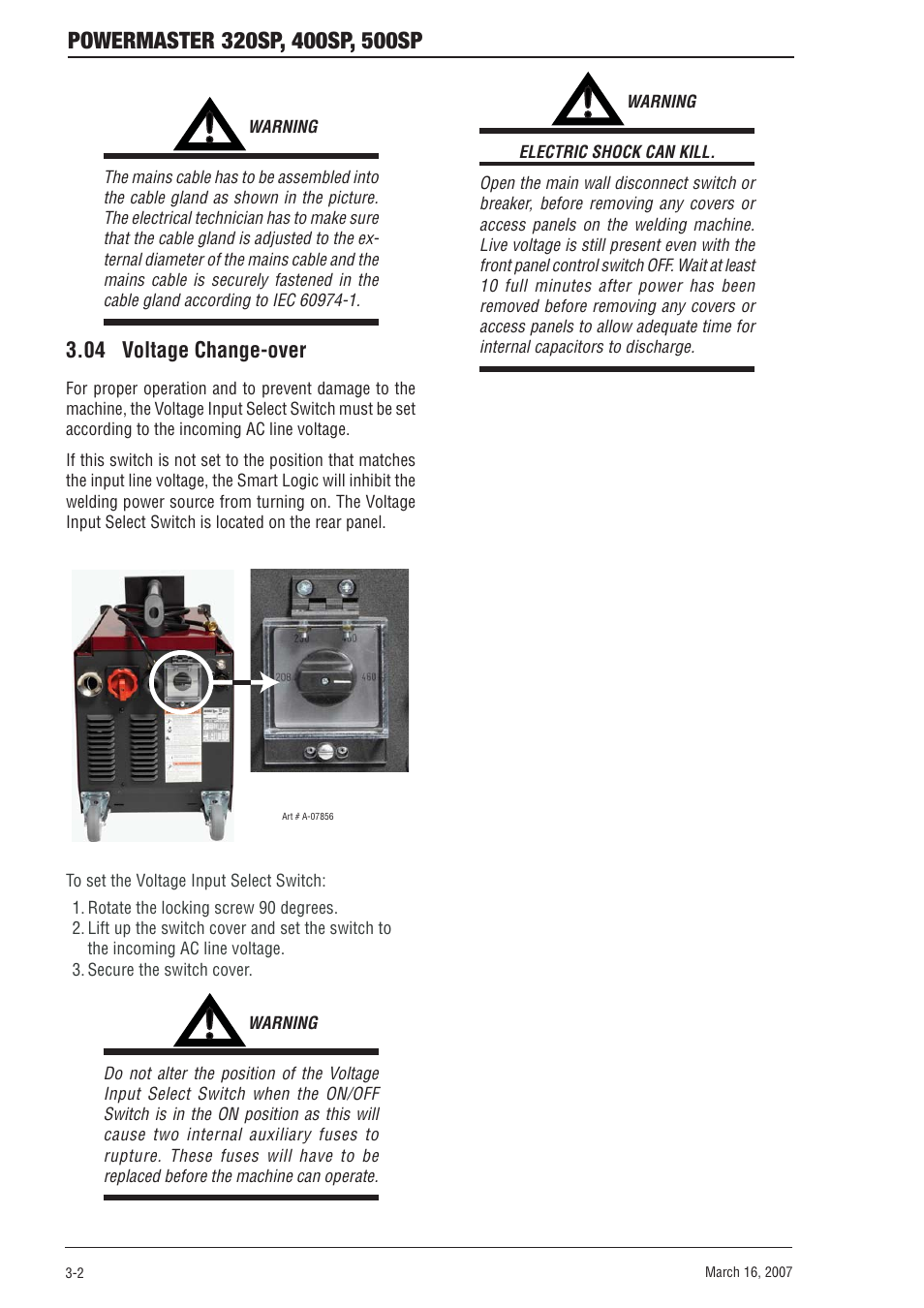 04 voltage change-over, 04 voltage change-over -2 | Tweco 500SP PowerMaster User Manual | Page 28 / 70