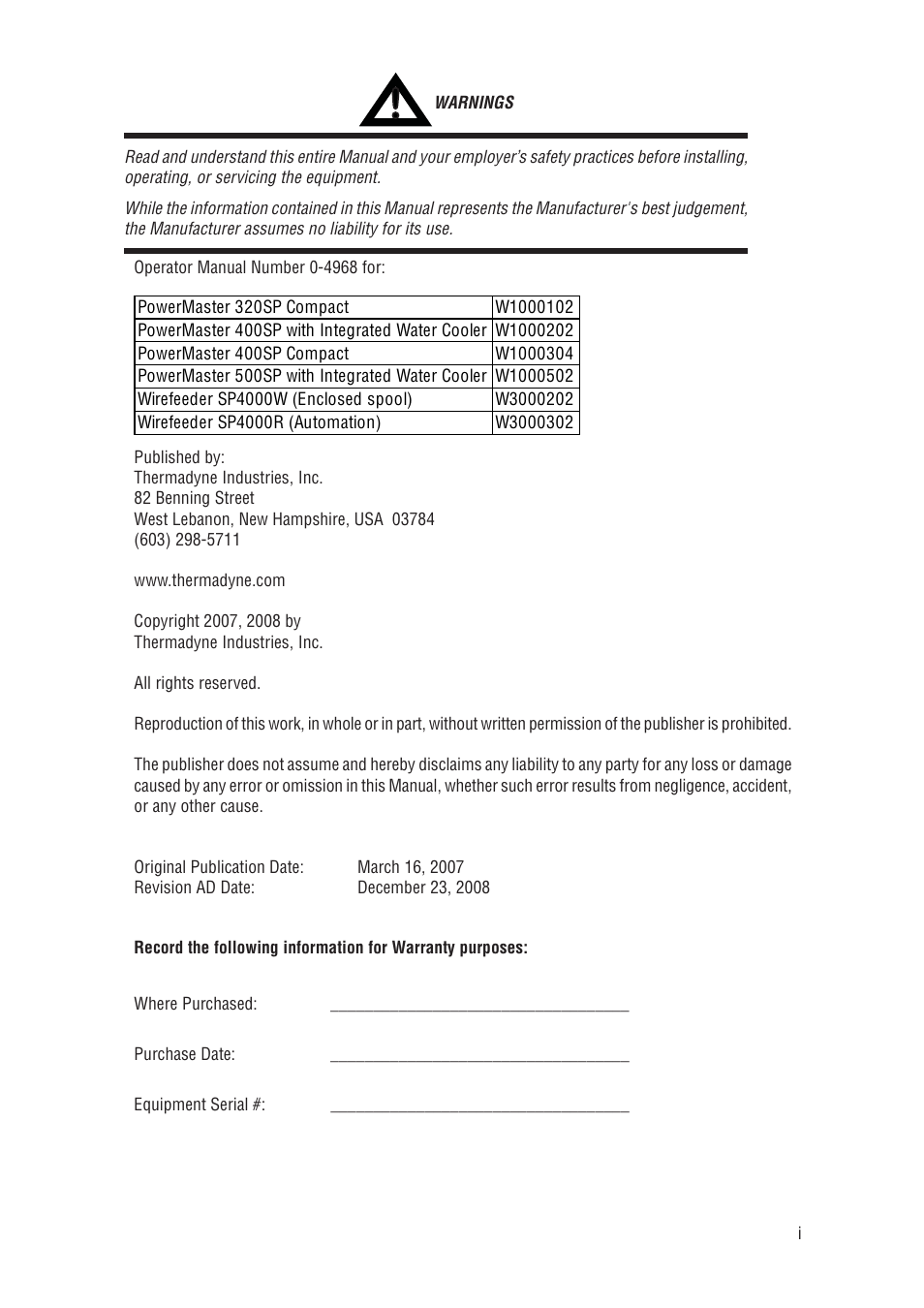 Tweco 500SP PowerMaster User Manual | Page 3 / 70