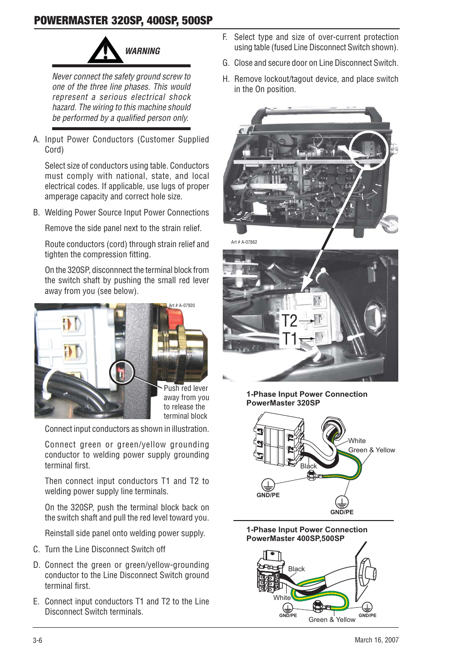 T1 t2 | Tweco 500SP PowerMaster User Manual | Page 32 / 70