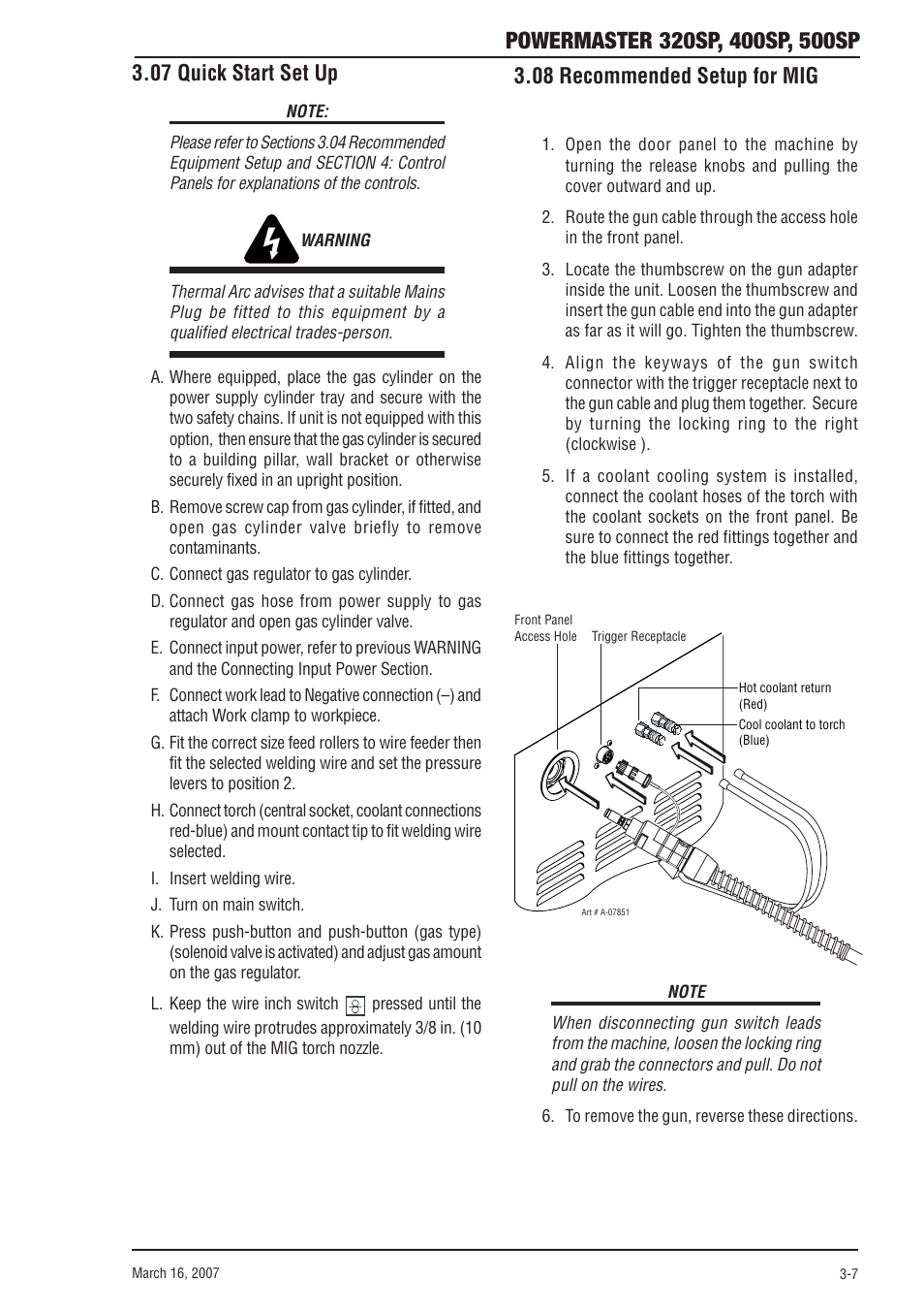 07 quick start set up, 08 recommended setup for mig | Tweco 500SP PowerMaster User Manual | Page 33 / 70