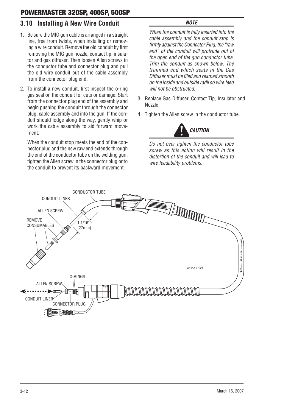 10 installing a new wire conduit, 10 installing a new wire conduit -12 | Tweco 500SP PowerMaster User Manual | Page 38 / 70