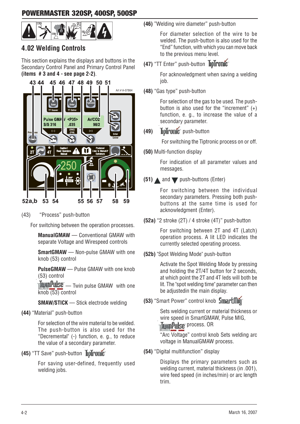 02 welding controls, 02 welding controls -2 | Tweco 500SP PowerMaster User Manual | Page 40 / 70