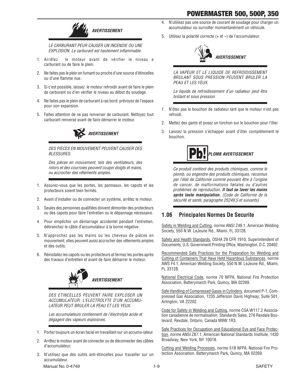 06 principales normes de securite, 06 principales normes de securite -9 | Tweco 500P PowerMaster User Manual | Page 15 / 70