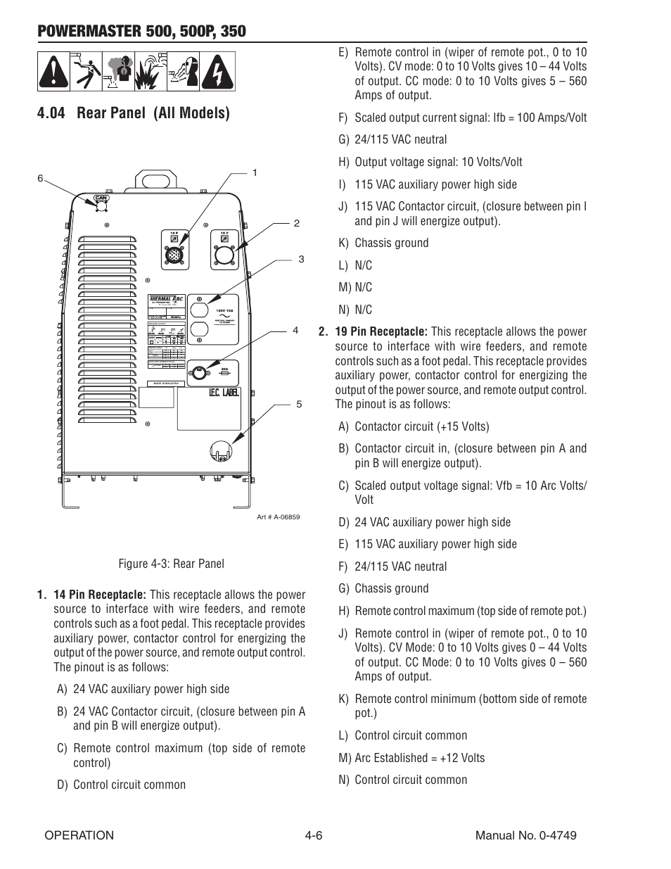 04 rear panel (all models), 04 rear panel (all models) -6 | Tweco 500P PowerMaster User Manual | Page 38 / 70