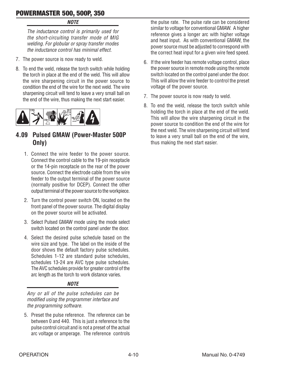 09 pulsed gmaw (power-master 500p only), 09 pulsed gmaw (power-master 500p only) -10 | Tweco 500P PowerMaster User Manual | Page 42 / 70