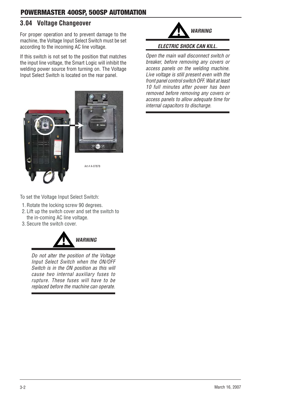 04 voltage changeover, 04 voltage changeover -2 | Tweco 500SP PowerMaster Automation User Manual | Page 26 / 80
