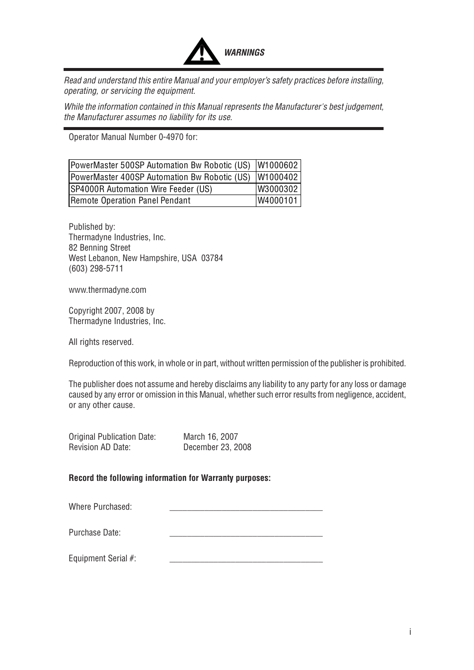 Tweco 500SP PowerMaster Automation User Manual | Page 3 / 80