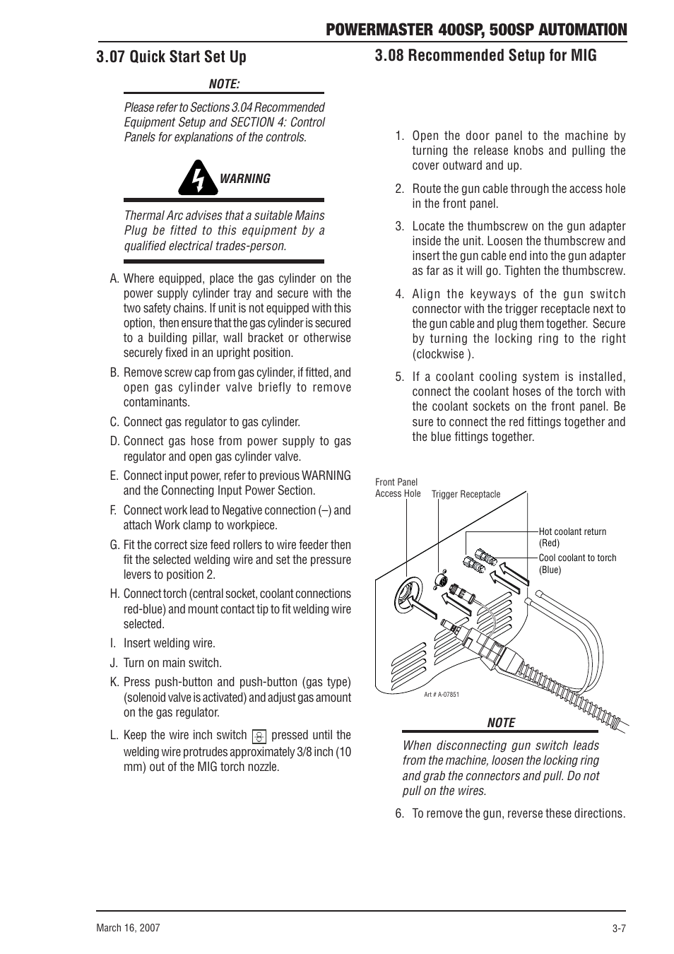 07 quick start set up, 08 recommended setup for mig | Tweco 500SP PowerMaster Automation User Manual | Page 31 / 80