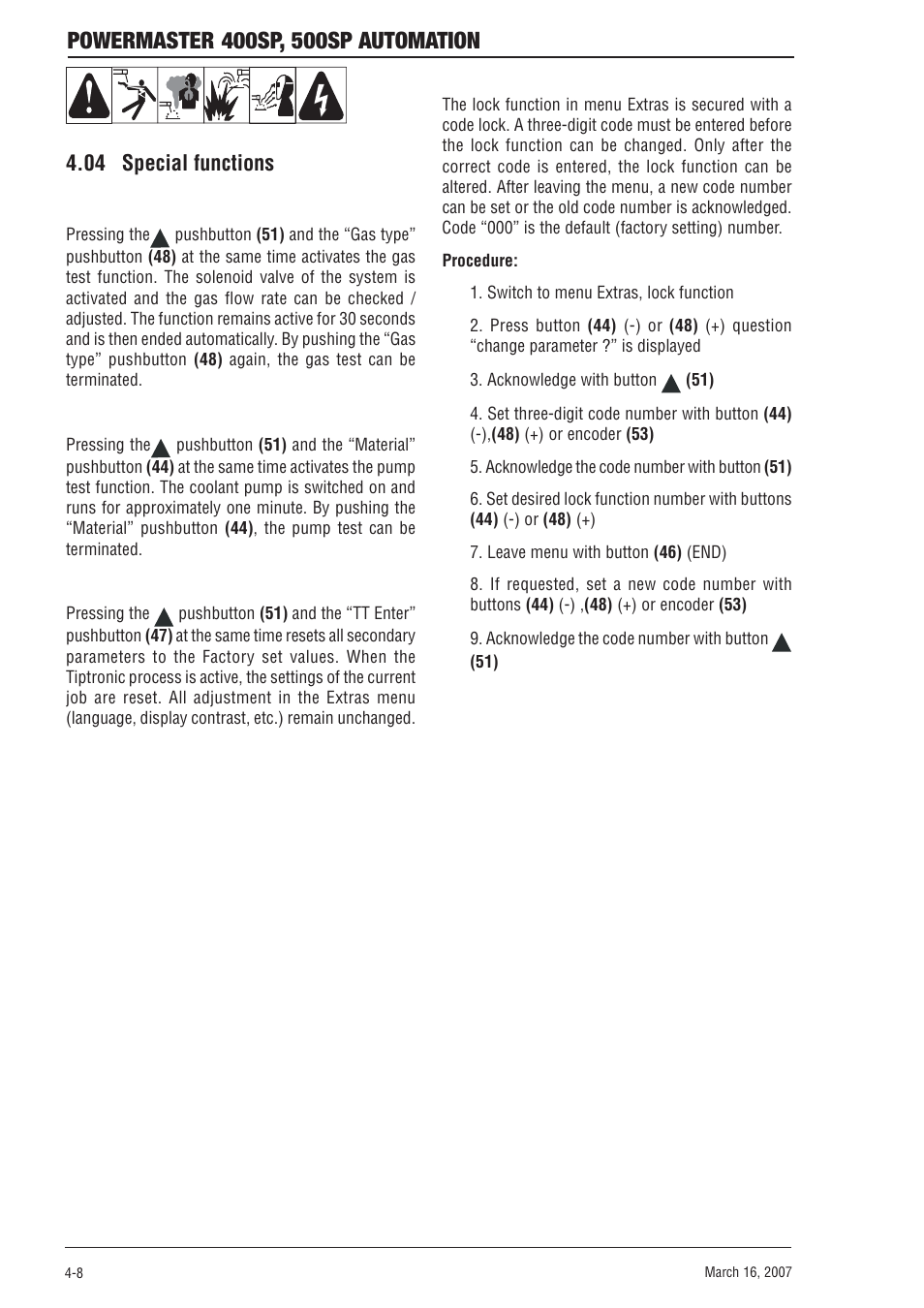 04 special functions, 04 special functions -8 | Tweco 500SP PowerMaster Automation User Manual | Page 44 / 80