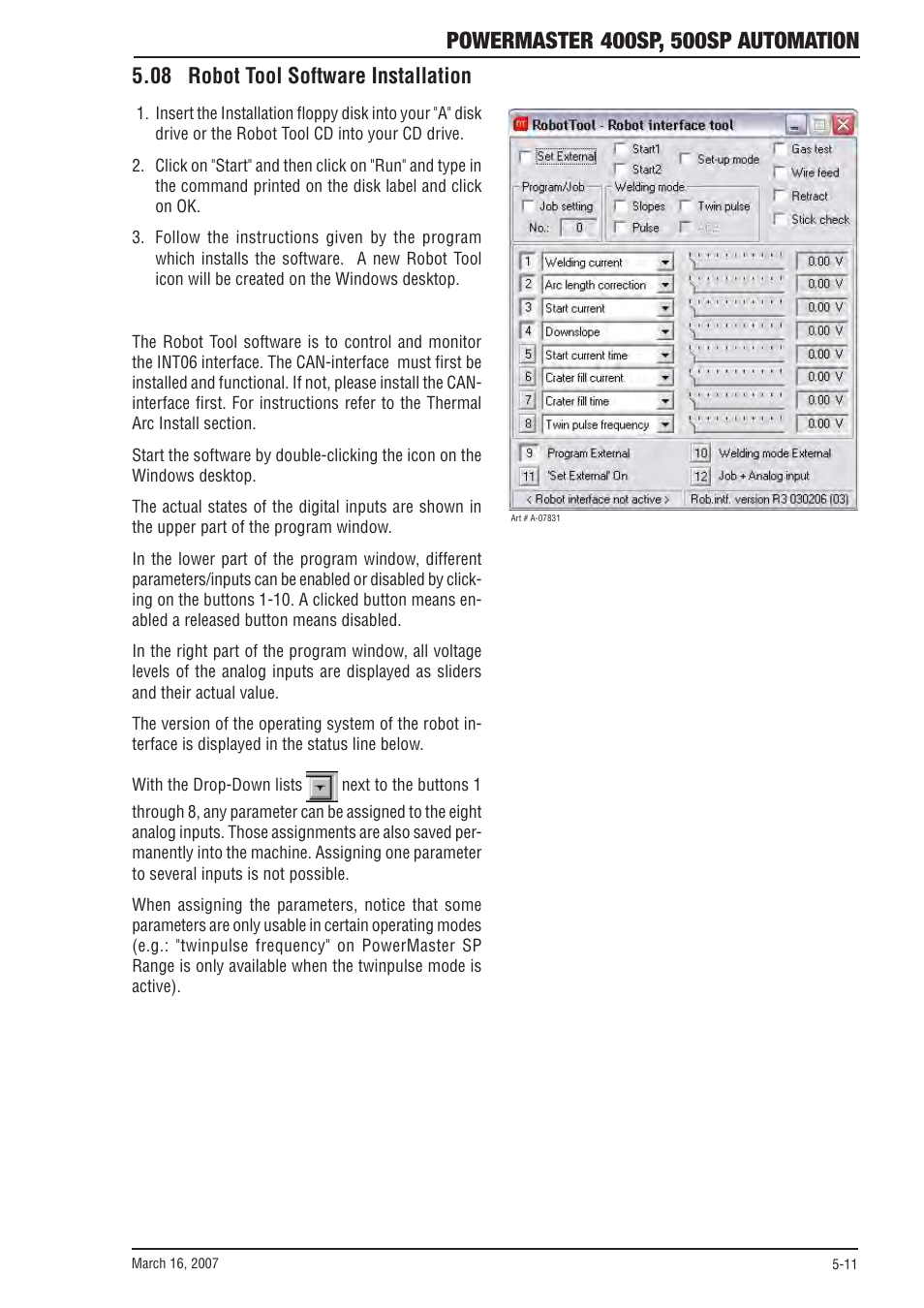 08 robot tool software installation, 08 robot tool software installation -11 | Tweco 500SP PowerMaster Automation User Manual | Page 59 / 80