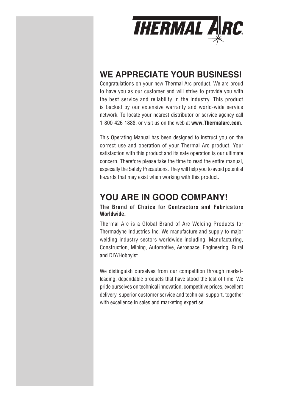We appreciate your business, You are in good company | Tweco SP SERIE PowerMaster User Manual | Page 2 / 32