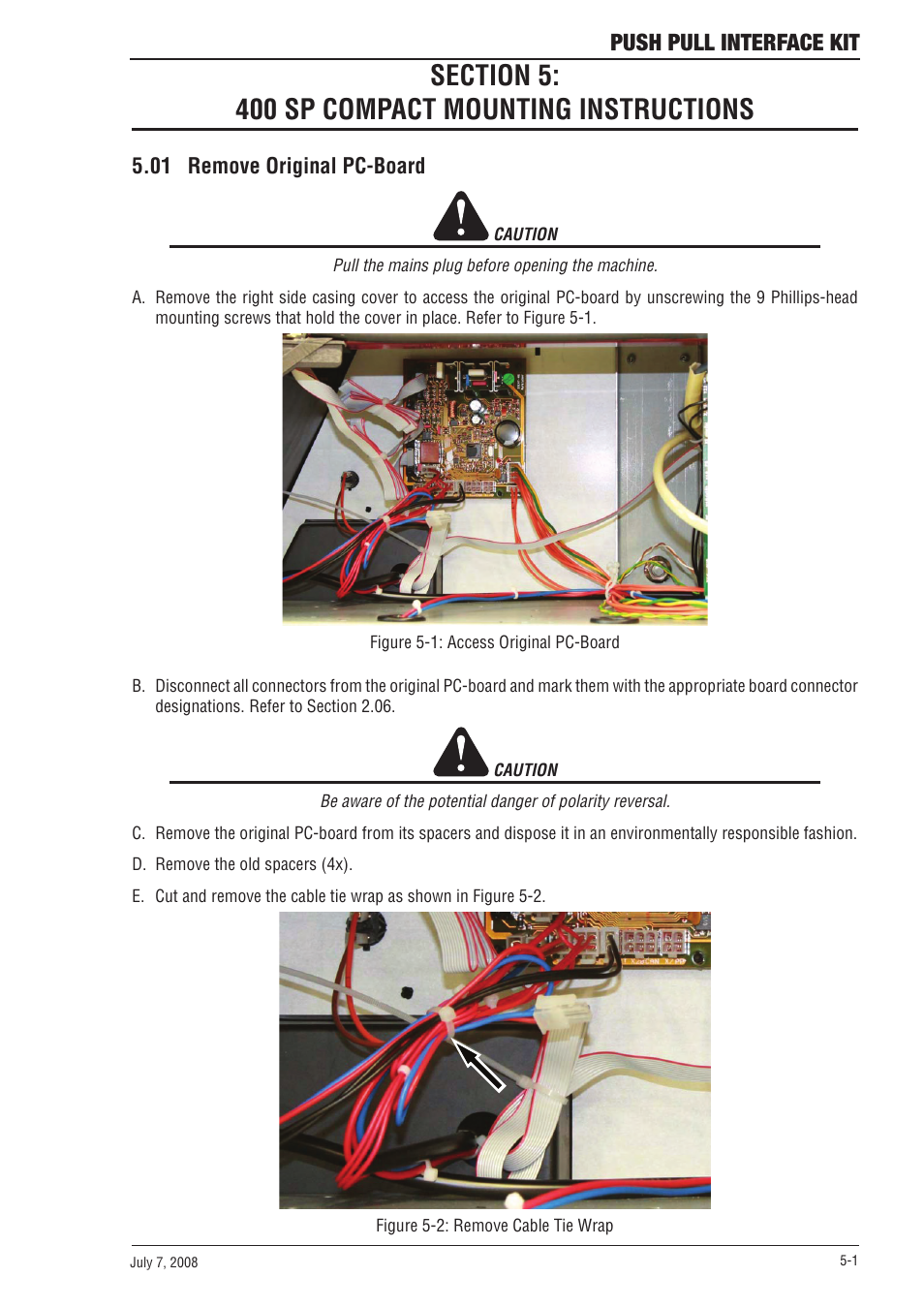 Section 5:400 sp compact mounting instructions, 01 remove original pc-board, Section 5 | 400 sp compact mounting instructions -1, 01 remove original pc-board -1, Push pull interface kit | Tweco SP SERIE PowerMaster User Manual | Page 27 / 32