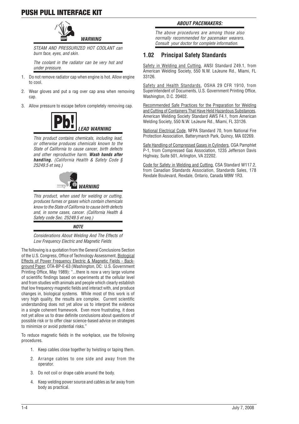 02 principal safety standards, 02 principal safety standards -4, Push pull interface kit | Tweco SP SERIE PowerMaster User Manual | Page 8 / 32