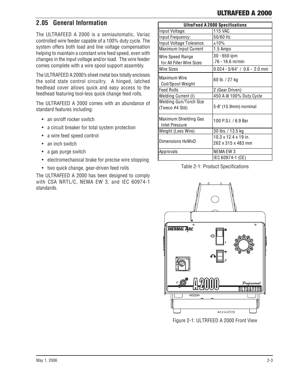 05 general information, 05 general information -3, A 2000 | Ultrafeed a 2000 | Tweco A 2000 Ultra-Feed User Manual | Page 19 / 44