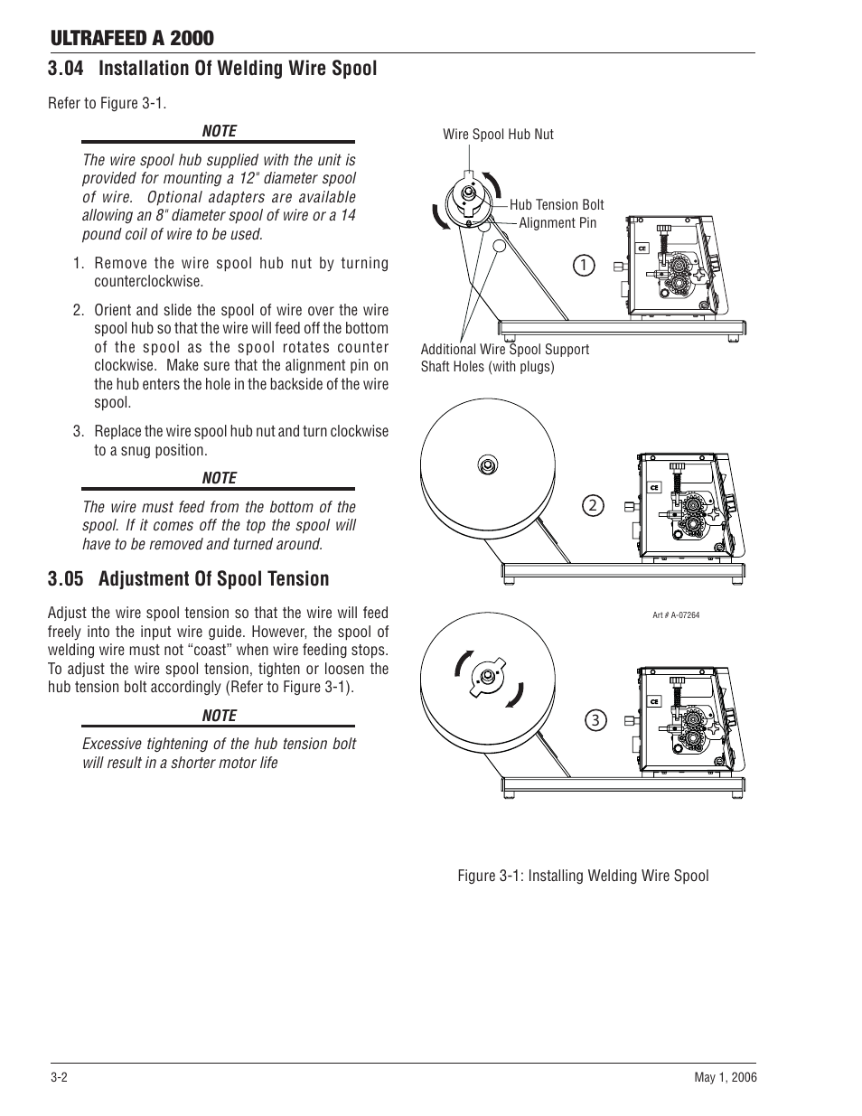 04 installation of welding wire spool, 05 adjustment of spool tension, Ultrafeed a 2000 | Tweco A 2000 Ultra-Feed User Manual | Page 22 / 44