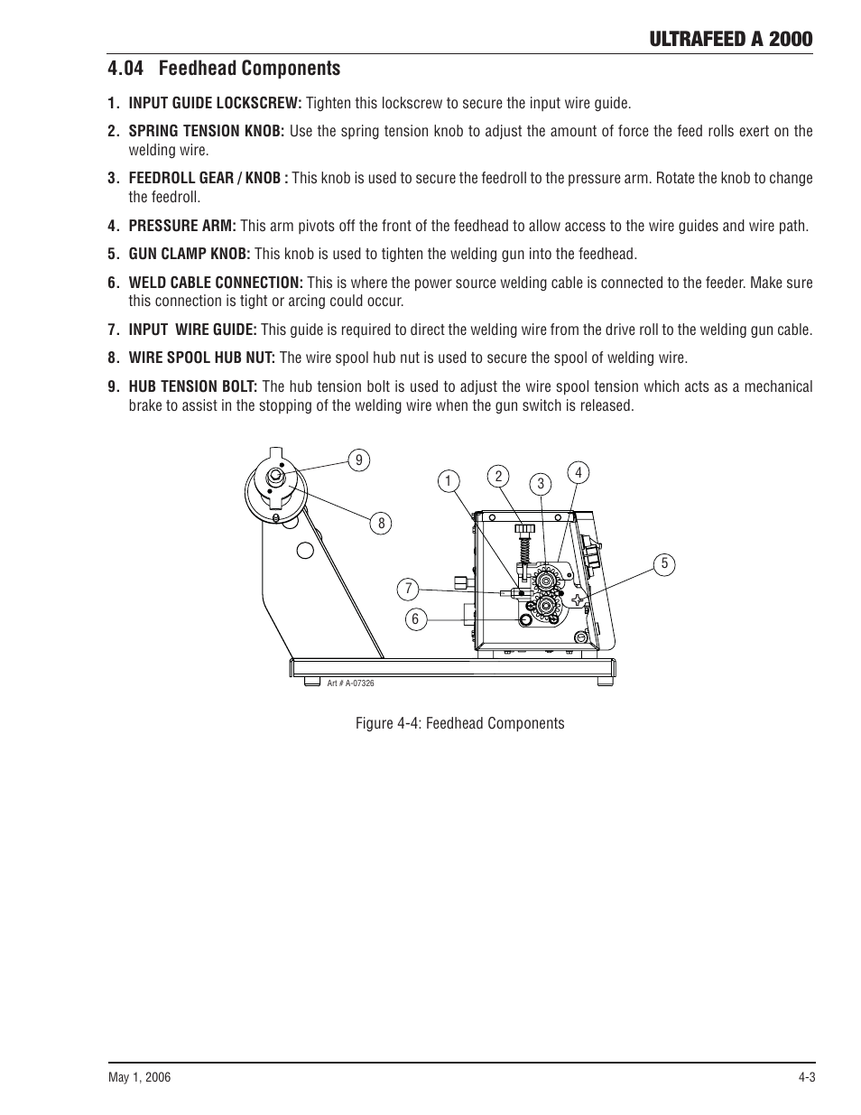 04 feedhead components, 05 power source compatibility -4, Ultrafeed a 2000 | Tweco A 2000 Ultra-Feed User Manual | Page 29 / 44