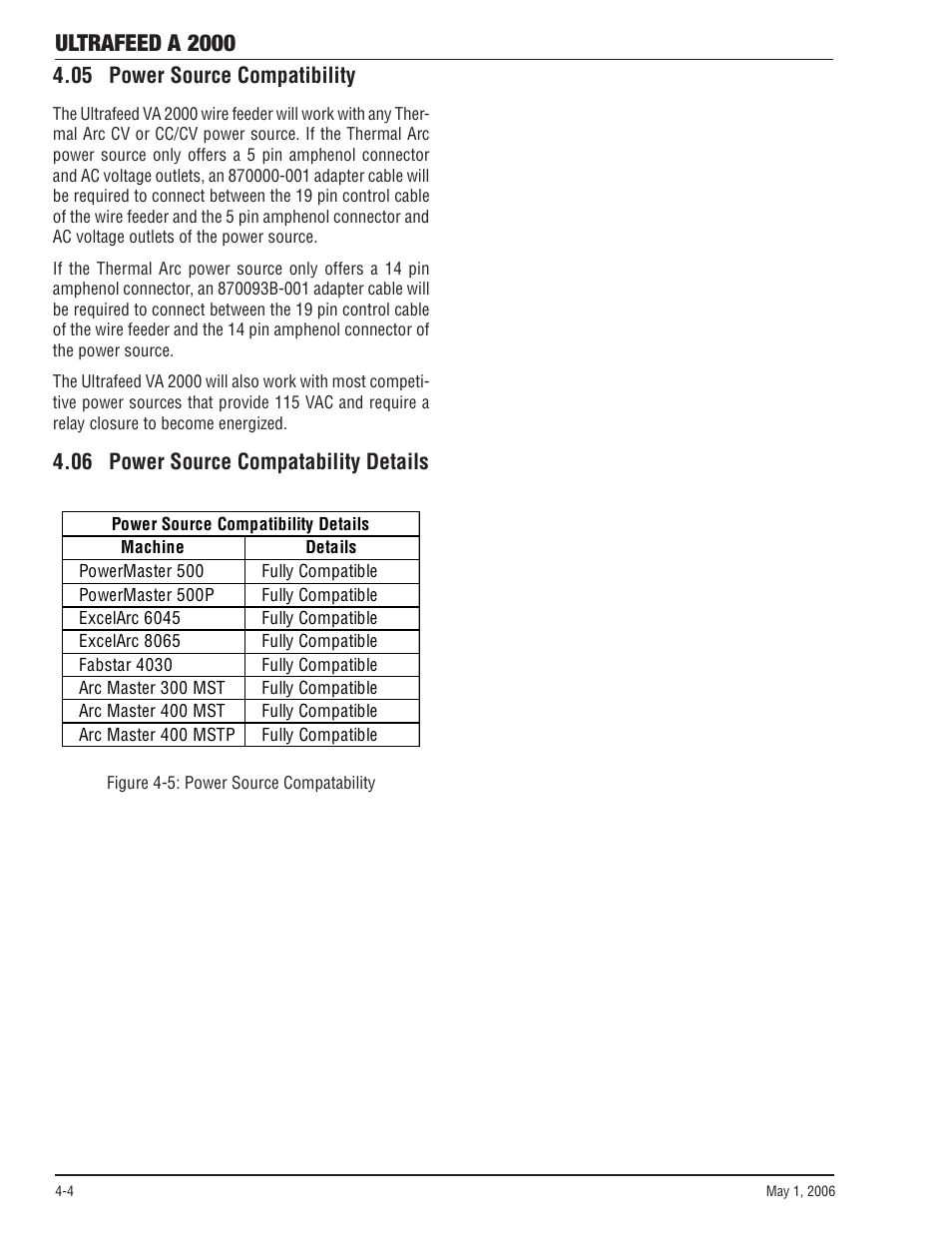 05 power source compatibility, 06 power source compatability details, 06 power source compatability details -4 | Ultrafeed a 2000 | Tweco A 2000 Ultra-Feed User Manual | Page 30 / 44