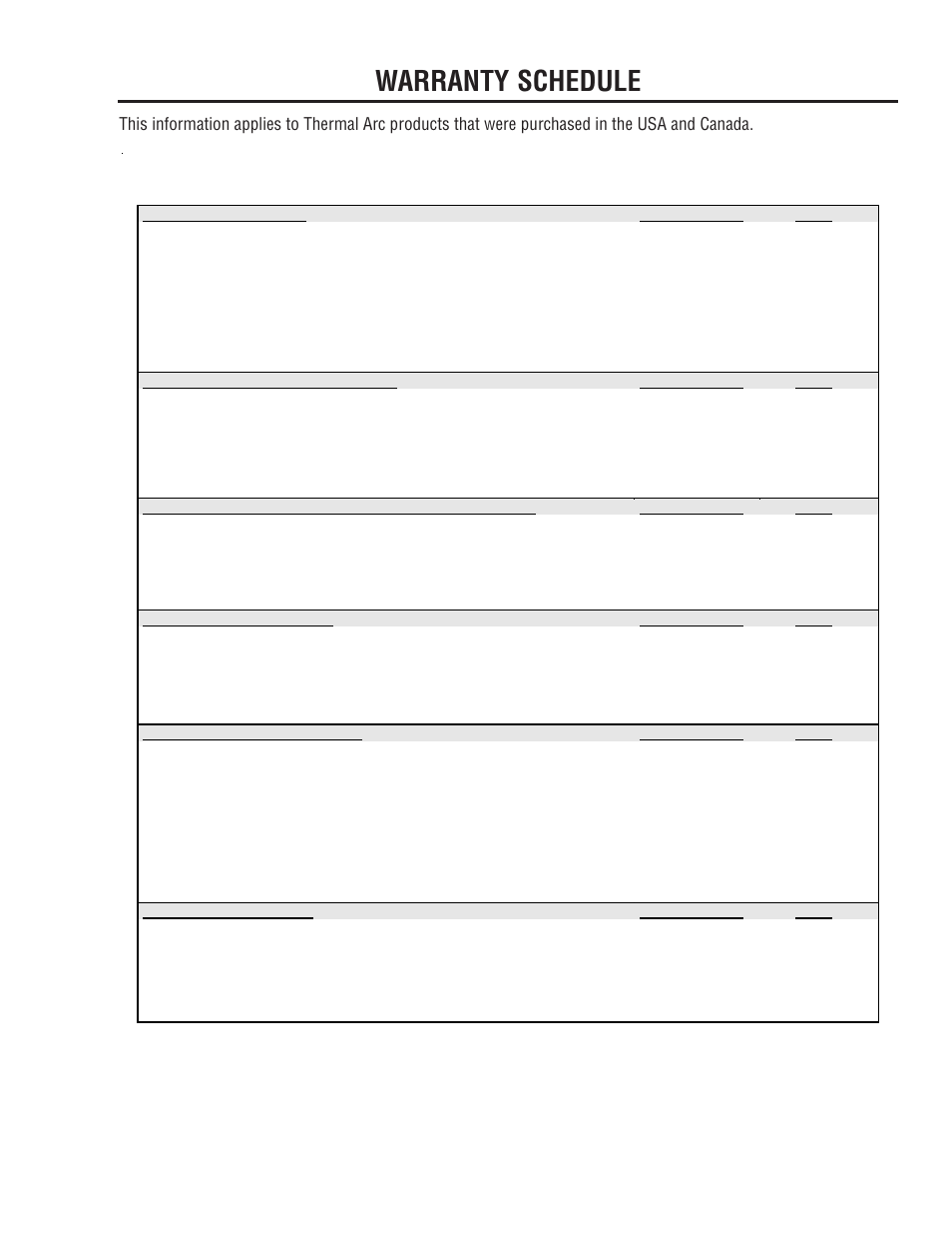 Warranty schedule | Tweco A 2000 Ultra-Feed User Manual | Page 41 / 44