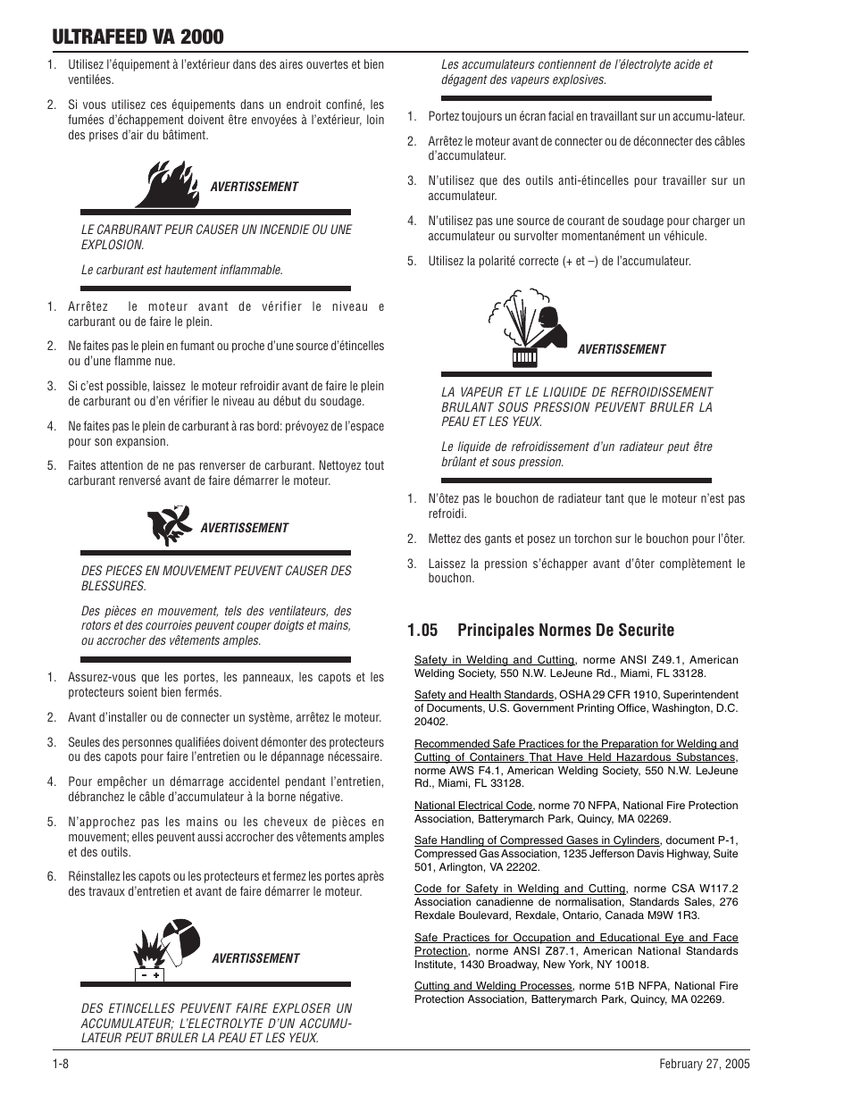 05 principales normes de securite, 05 principales normes de securite -8, Ultrafeed va 2000 | Tweco VA 2000 Ultra-Feed User Manual | Page 14 / 50