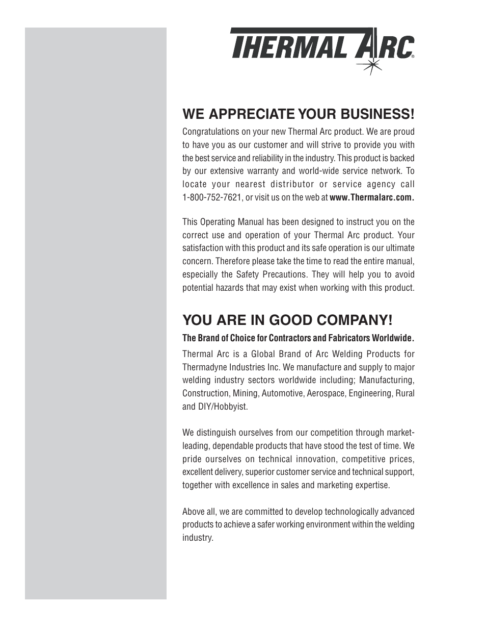 We appreciate your business, You are in good company | Tweco VA 2000 Ultra-Feed User Manual | Page 2 / 50