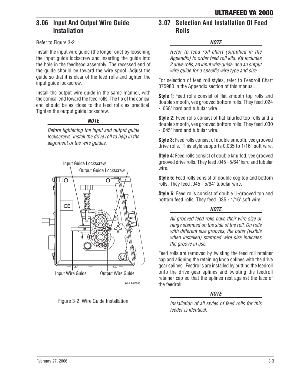 06 input and output wire guide installation, 07 selection and installation of feed rolls, Ultrafeed va 2000 | Tweco VA 2000 Ultra-Feed User Manual | Page 23 / 50