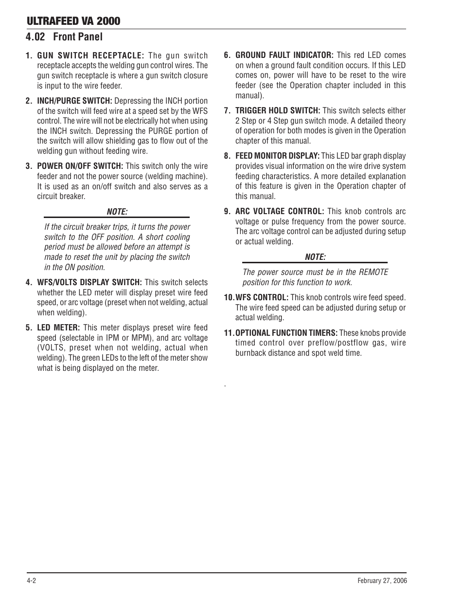 02 front panel, 02 front panel -2, Ultrafeed va 2000 | Tweco VA 2000 Ultra-Feed User Manual | Page 28 / 50